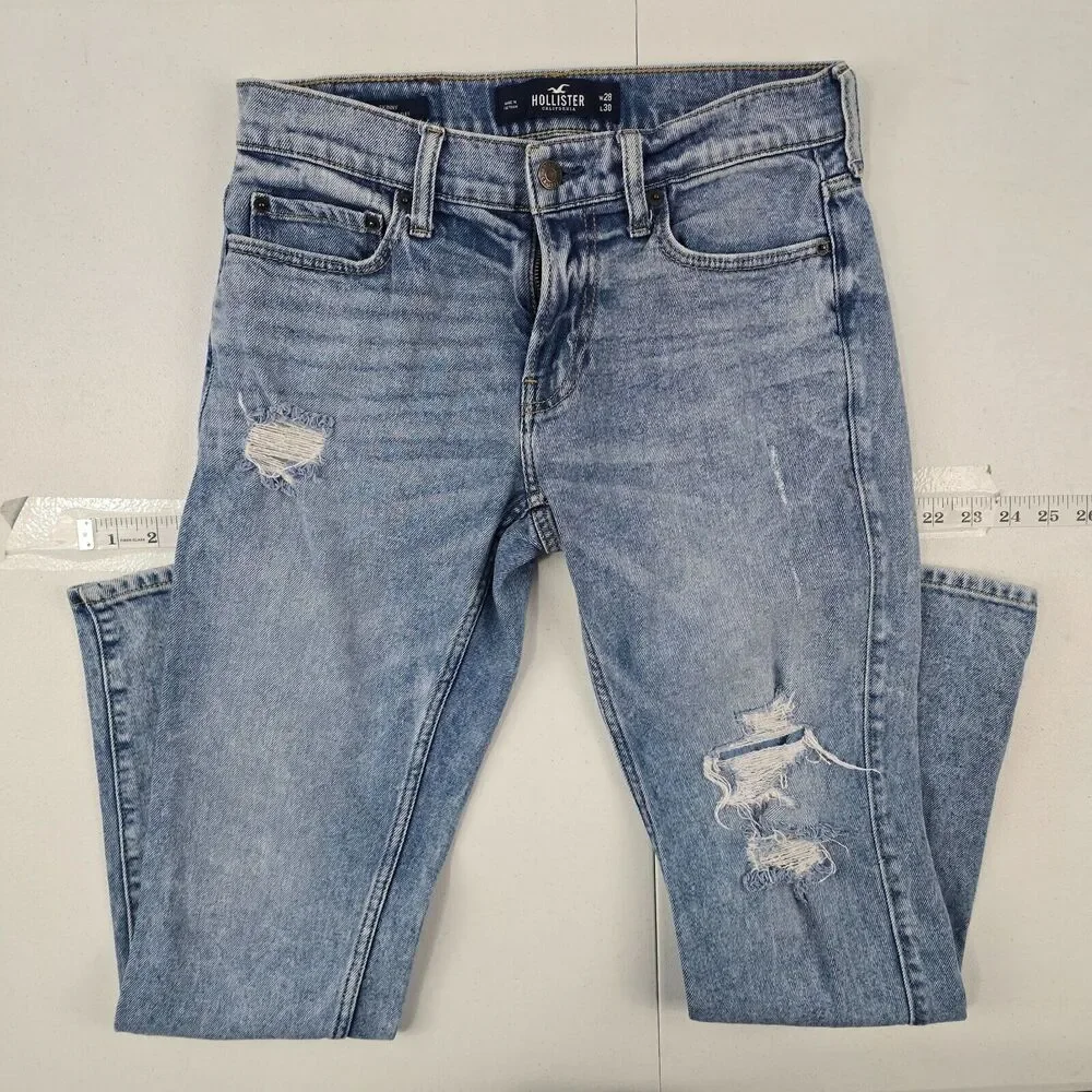 Hollister skinny epic flex jeans light wash 28x30 blue denim‎ 28x28 mens
